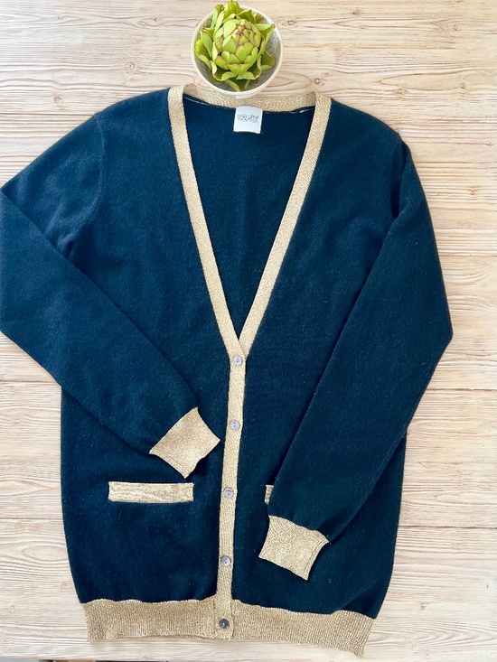 MADELEINE THOMPSON Sweaters - Madeleine Thompson 100% Cashmere Black Gold Trim Cardigan Medium